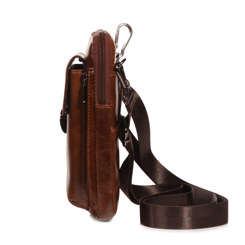 Men Genuine Leather Waist Bag Shoulder Bag Phone Bag - MRSLM