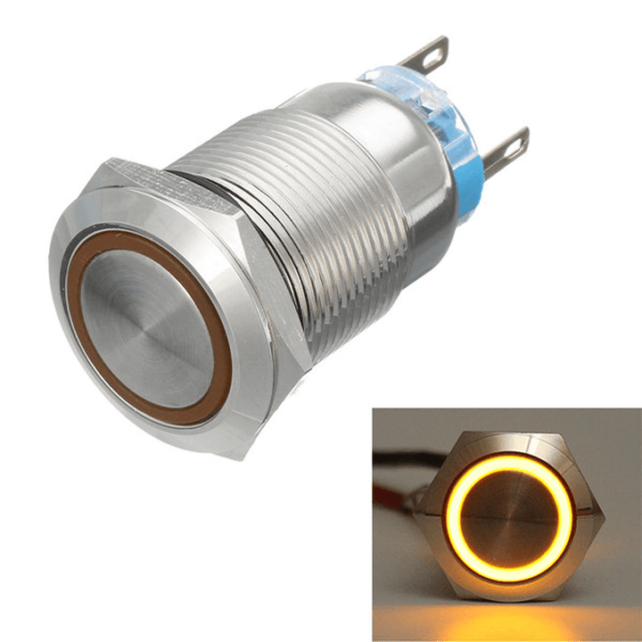 12V 5 Pin 19Mm Led Light Stainless Steel Push Button Momentary Switch Sliver - MRSLM