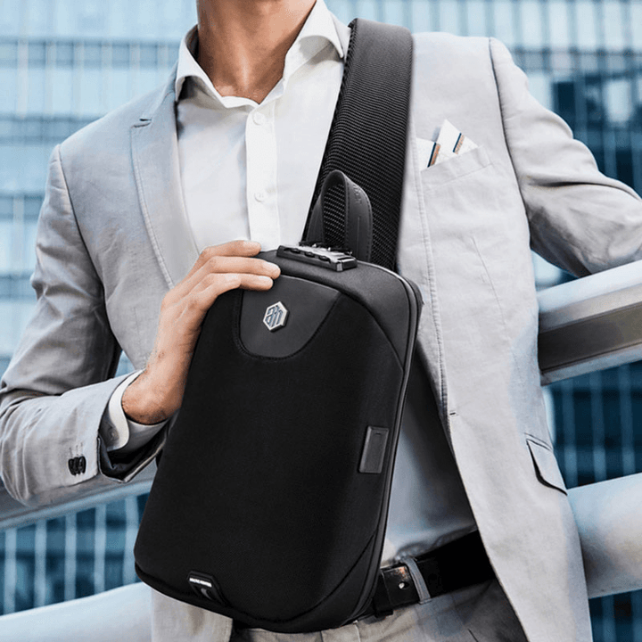 Men USB Charging Anti-Theft Code Lock Chest Bag Multi-Function Large Capacity Outdoor Travel Crossbody Bag - MRSLM