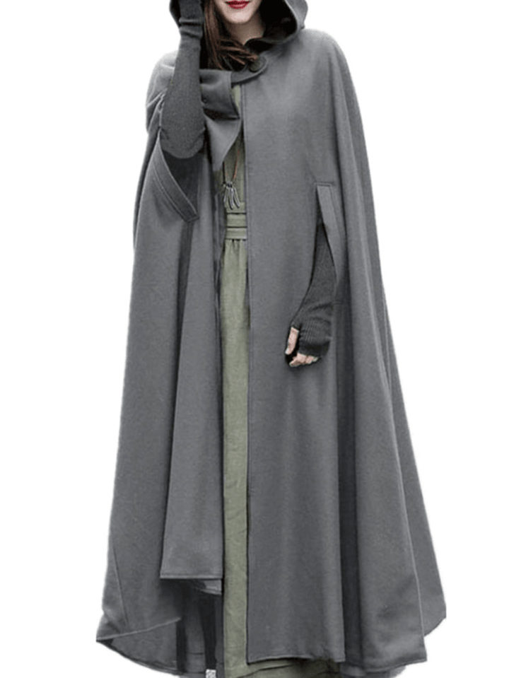 Women Hooded Style Ankle Length Woolen Long Cloak Loose Sleeveless Coats - MRSLM