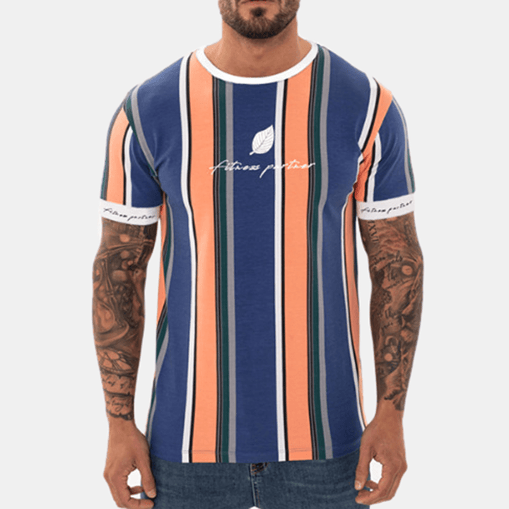 Men Vertical Stripe Short Sleeve Hawaiian T-Shirts - MRSLM