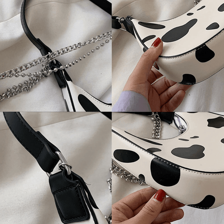 Women Cow Pattern Casual Stylish Chain Tote Shoulder Bag Handbag - MRSLM