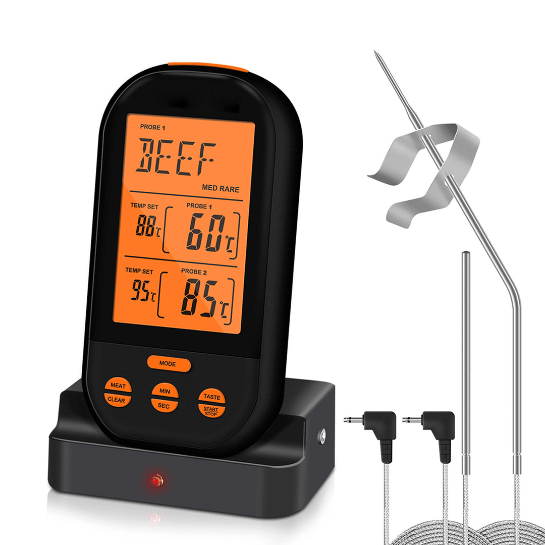 LCD Digital Kitchen BBQ Thermometer Dual Probe Detection Cooking Barbecue Grill Meat Detector - MRSLM