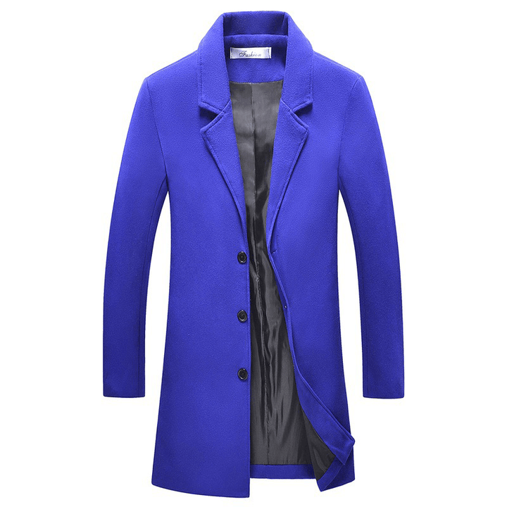 Mens Mid Long Solid Color Single Breasted Slim Fit Casual Business Trench Jacket - MRSLM