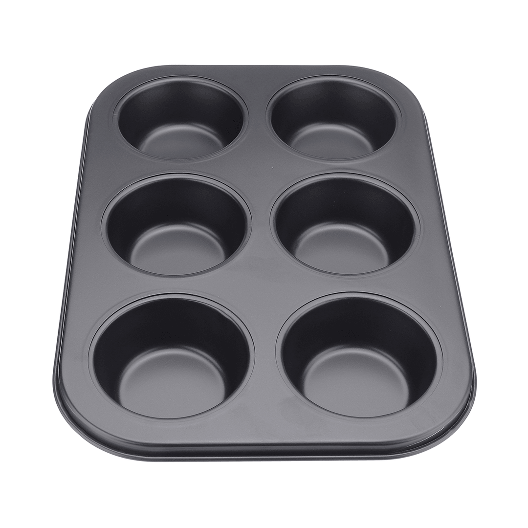 6Pc Muffin Pan Baking Cooking Tray Mould round Bake Cup Cake Gold/Black - MRSLM