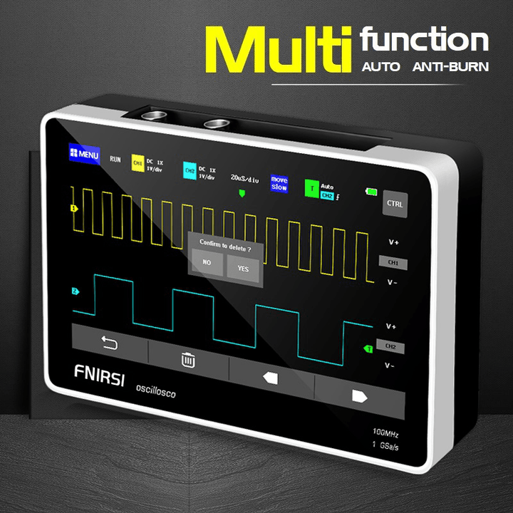 FNIRSI 1013D 7-Inch Digital 2 Channels Tablet Oscilloscope 100M Bandwidth 1Gs/S Sampling Rate 800X480 Resolution Capacitor Screen Touch + Gesture Operation Oscilloscopes - MRSLM