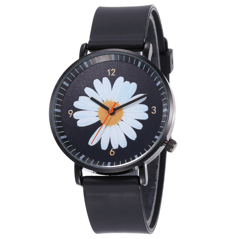 B0108 Fashion Cute Women Watches Large Three-Hand Dial Black Three-Dimensional Little Daisy Quartz Watch - MRSLM