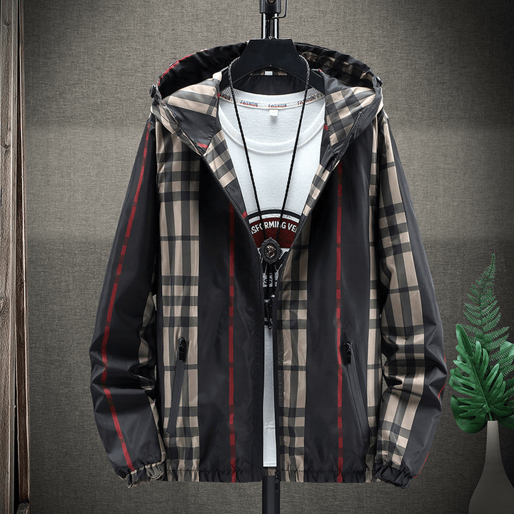 2020 Spring New Men'S Japanese Slim Hooded Plaid Jacket - MRSLM