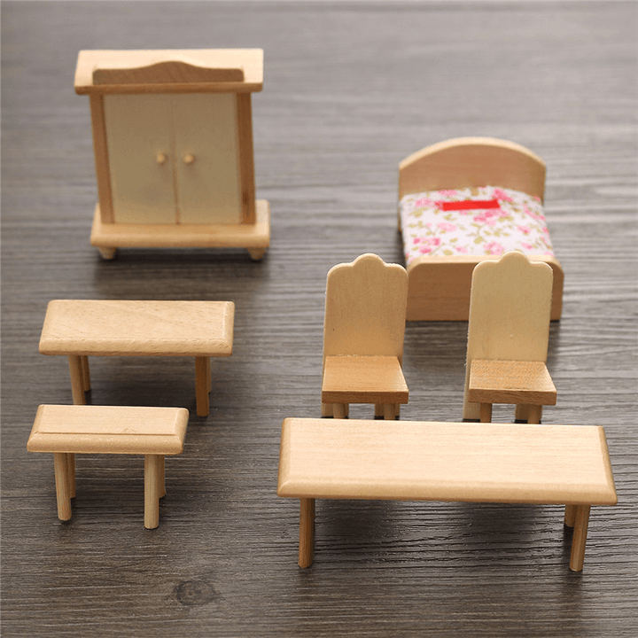 New 29 Pcs 1:24 Scale Dollhouse Miniature Unpainted Wooden Furniture Model Suite - MRSLM