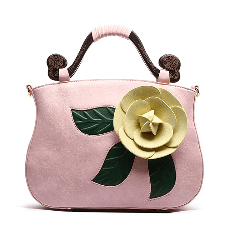 Vintage Fashion PU Leather Rose Decorative Handbag Crossbody Bag for Women - MRSLM