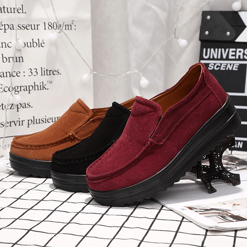 Women Wedge Heel Platforms Casual Suede round Toe Shoes - MRSLM