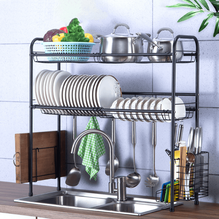 60/70/80/90Cm 304 Stainless Steel Rack Shelf Double Layers Storage for Kitchen Dishes Arrangement - MRSLM