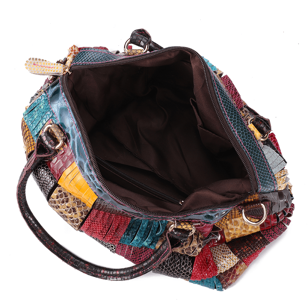 Women Bohemian Large Capacity Genuine Leather Handbag Patchwork Handmade Crossbody Bags - MRSLM