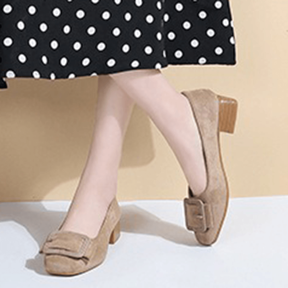 Women Metal Decor Suede Block Elegant Dress Shoes - MRSLM