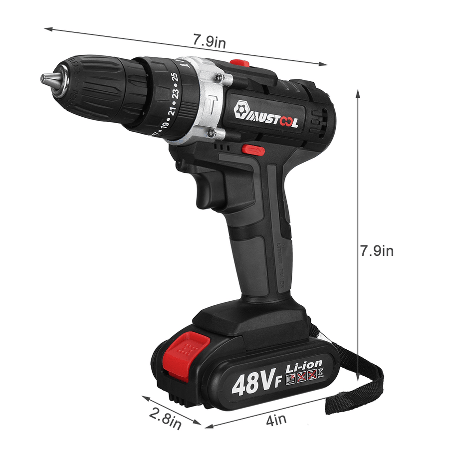 48V Cordless Electric Impact Hammer Drill Workshop Tool Driver Screwdriver W/ 1Pc Battery - MRSLM