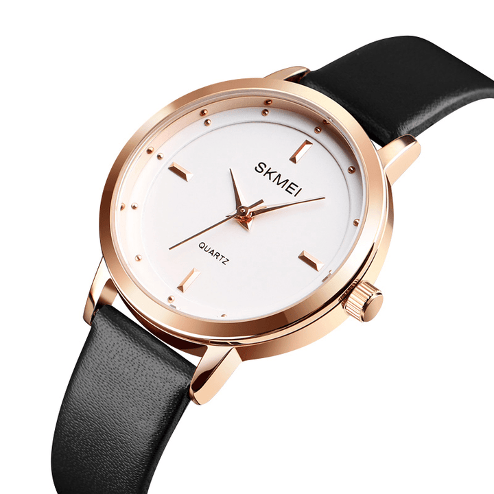 SKMEI 1457 Women Fashion Simple Dial Rose Gold Case Leather Strap Quartz Watch - MRSLM