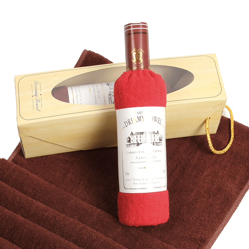 34X72Cm Boxed Cotton Absorbent Wine Shape Towel Festival Valentine Weeding Gift Party Decor - MRSLM