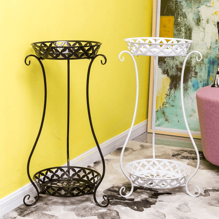 2 Tiers Metal Pot Flower Shelf Plant Stand Rack Display Indoor Outdoor - MRSLM