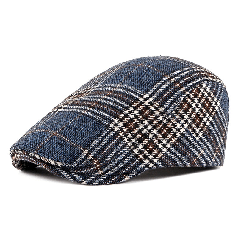 Men'S British Vintage Check Woolen Duck Tongue Beret - MRSLM