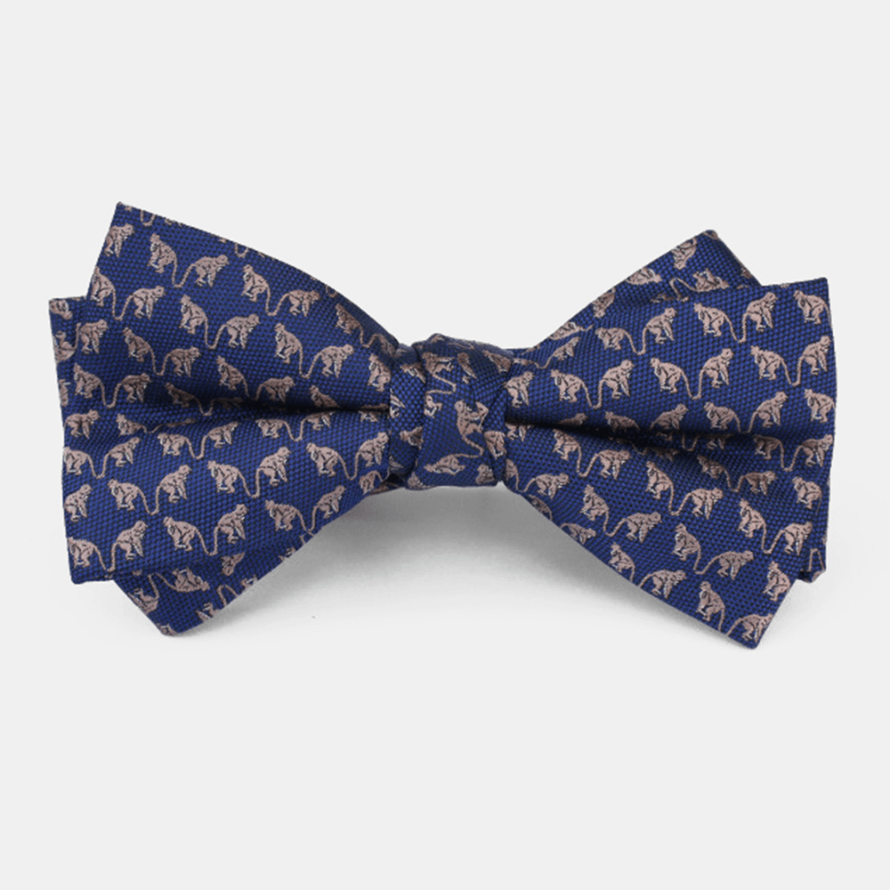 Men Dacron Cartoon Geometric Pattern Jacquard Double Layer Bowknot Formal Suit Bow Tie - MRSLM