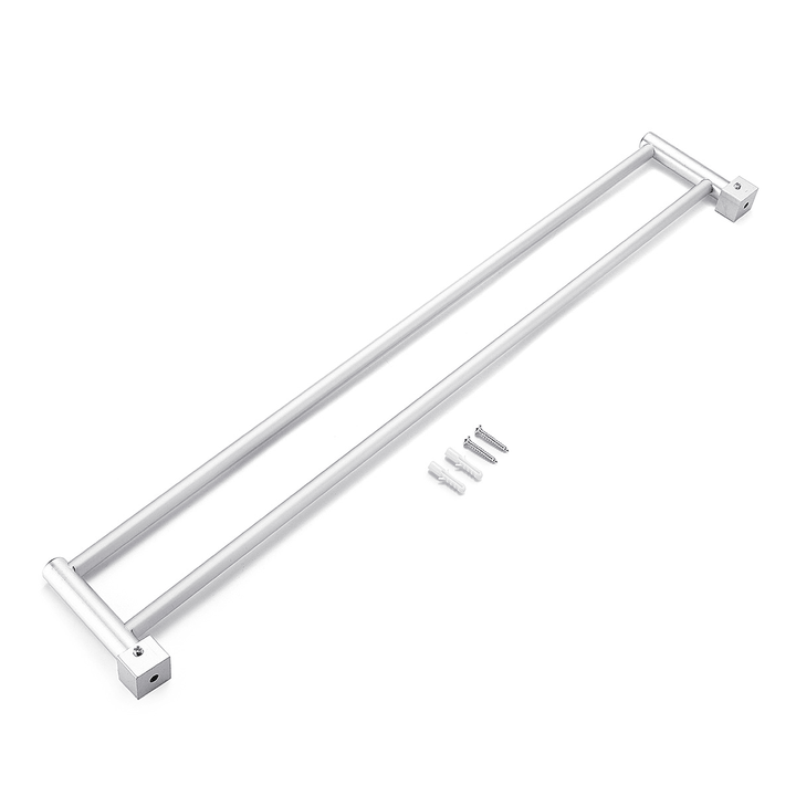 Bathroom Double Towel Rail Rack 2 Bar Space Aluminum Hanger Wall Mounted Towel Shelf Bath Rails Bars Holder - MRSLM