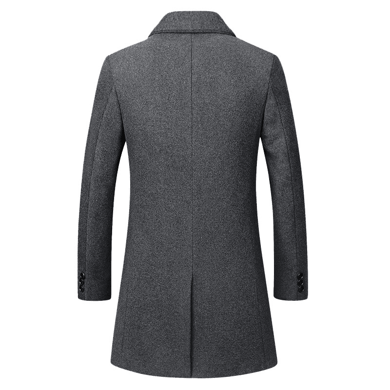 Mens Business Casual Woolen Trench Coat Mid-Long Single Breasted Slim Fit Coat - MRSLM