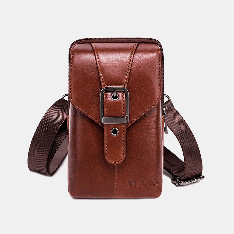 Men Genuine Leather Vintage Shoulder Bag Waist Bag Phone Bag for Business - MRSLM