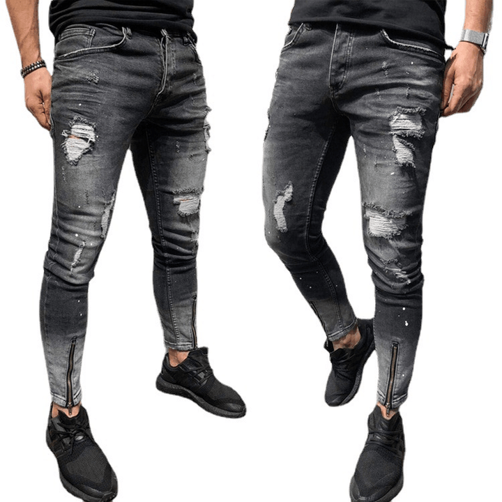 The New Cross-Border Fashion Ripped Youth Clothes Zipper Elasticfeet Js Men - MRSLM