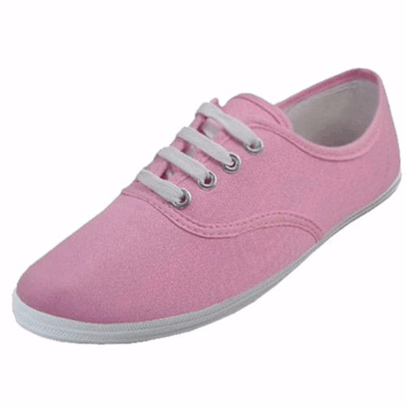 Womens Solid Color Canvas Lace up Casual Flats Loafers - MRSLM