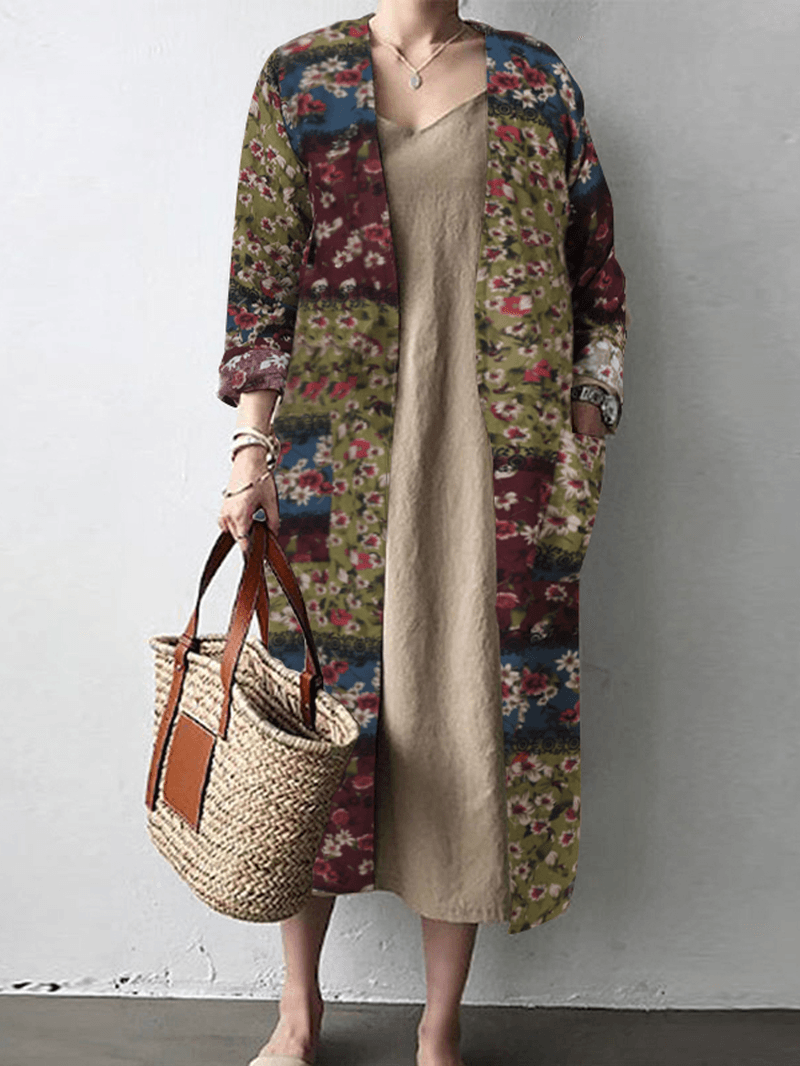 Open Front Floral Print Cotton Cardigans - MRSLM