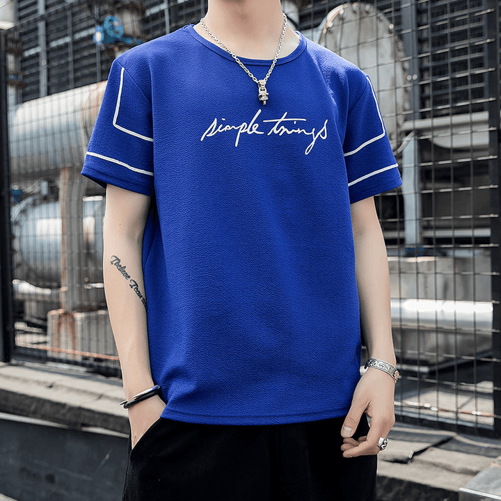 Men Simple Letter round Neck Bottoming Shirt Youth Student T-Shirts - MRSLM