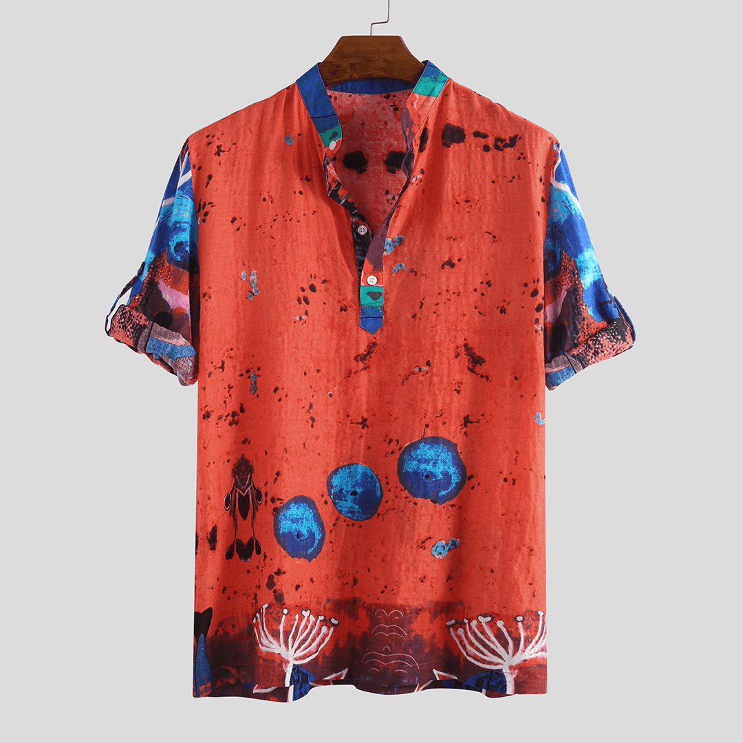 Men Jellyfish Print Half Sleeve Henley Shirts - MRSLM