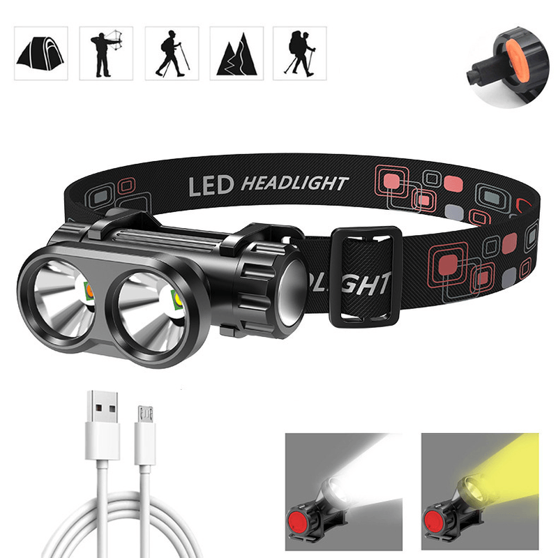 XANES® OSL Headlight Double Light Source USB Rechargeable 90° Adjustable Magnetic Work Light Fishing Camping Hunting - MRSLM