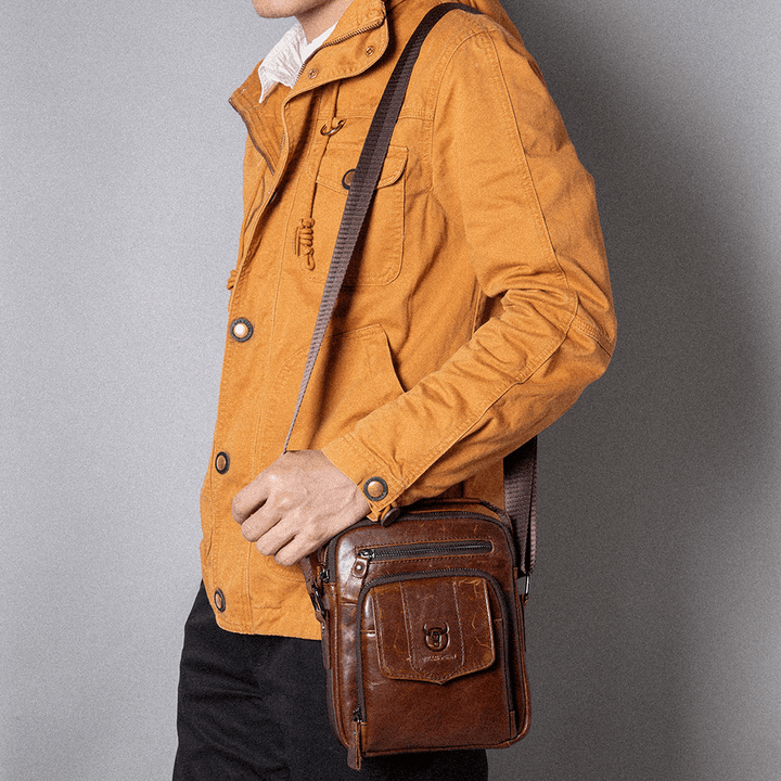 Bullcaptain Men Casual Genuine Leather Shoulder Bag Crossbody Bag for Outdoor - MRSLM