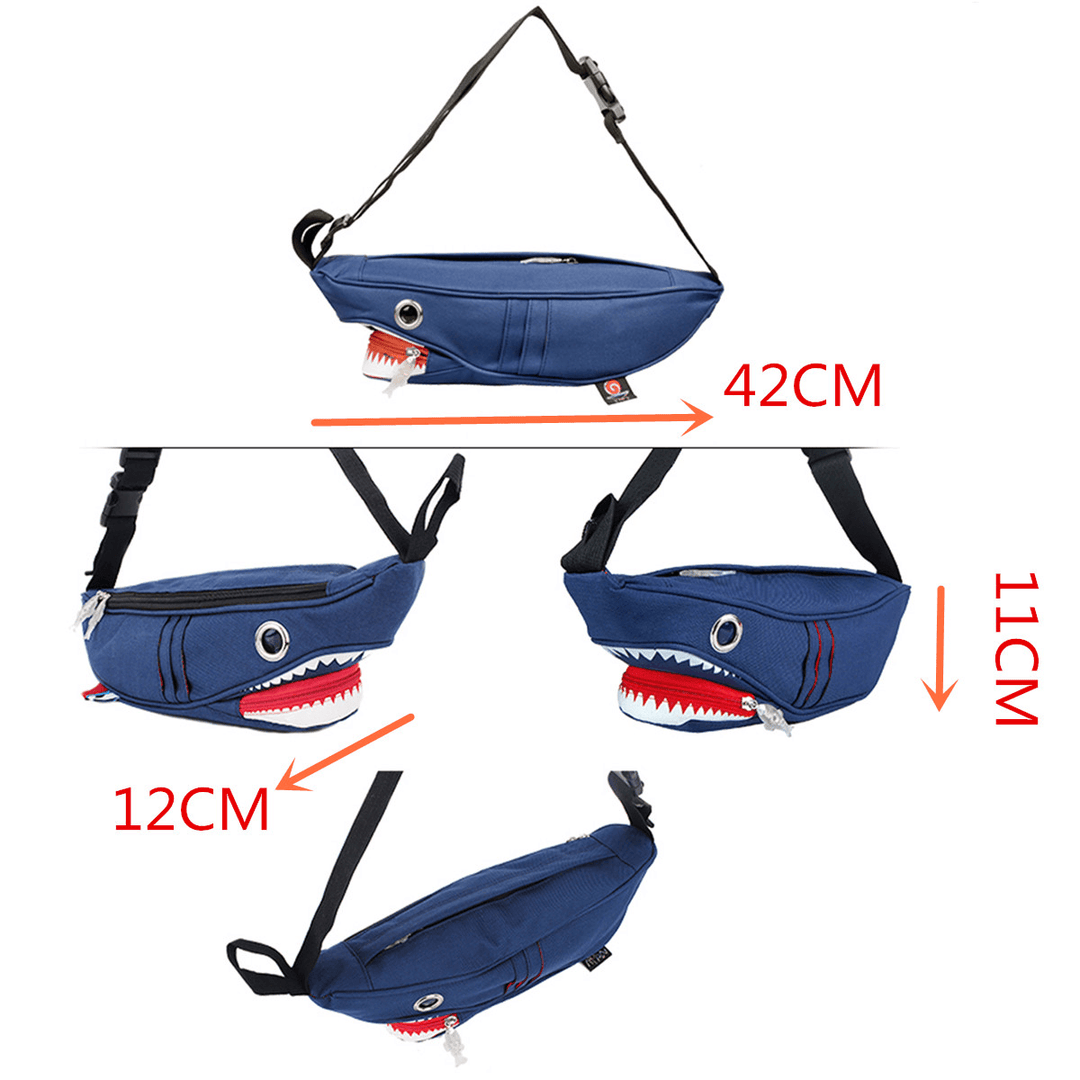 Unisex Canvas Shark Shape Multi-Pocket Chest Bag Cartoon Casual Super Soft Large Capacity Multifunction Messenger Crossbody Bags Shoulder Bag - MRSLM