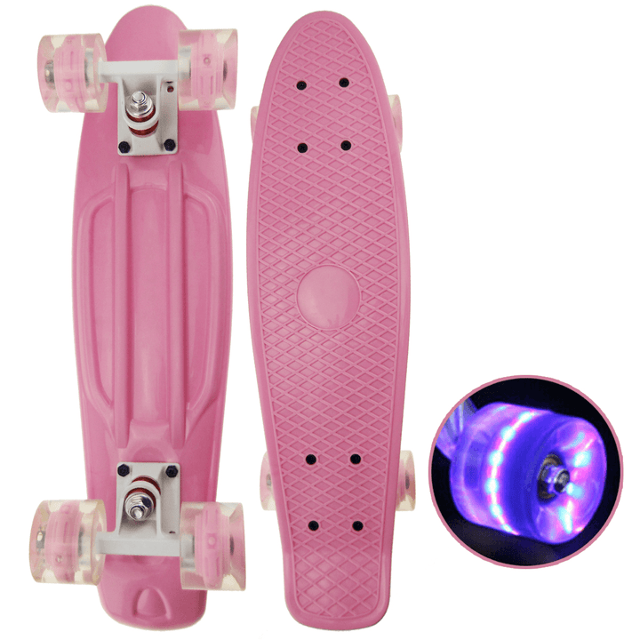 22 Inch Children Skateboard Mini Cruiser Skateboard with LED Flashing Wheels for Beginners Kids Gifts - MRSLM