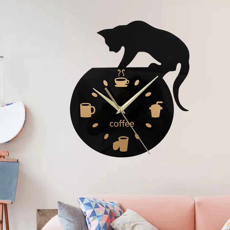 Emoyo ECY013 DIY Creative Coffee Cat Wall Clock Animal Wall Clock Quartz Wall Clock for Home Office Decorations - MRSLM