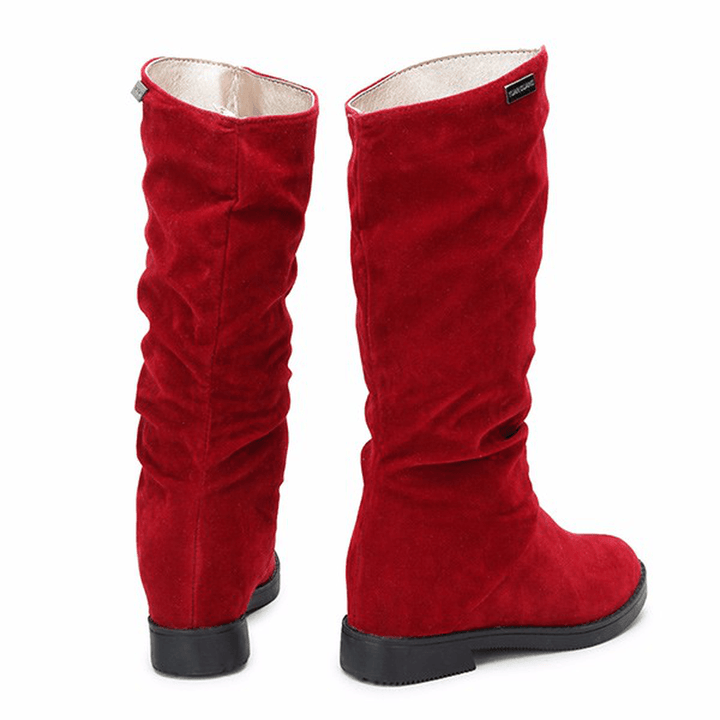 Women Warm Solid Color Suede Winter Snow Mid-Calf Boots - MRSLM