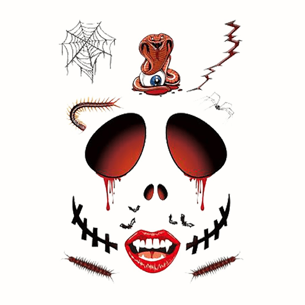 Halloween Tattoo Stickers Scary Halloween Temporary Face Tattoos Terror Wall Sticker Halloween Festival Descoration - MRSLM