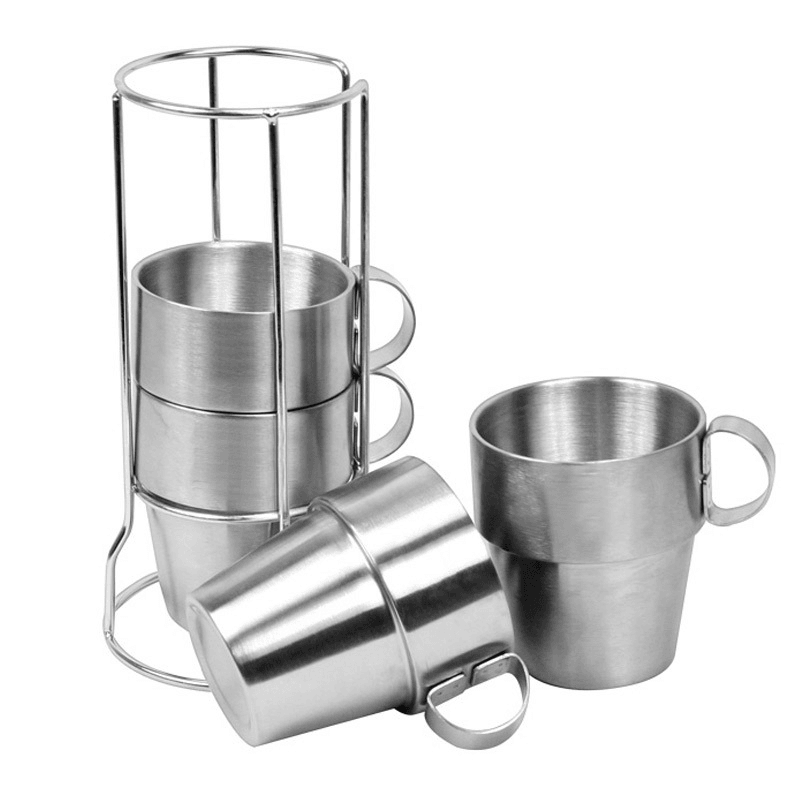 4 PCS Outdoor Portable Picnic Cups Stainless Steel Drinking Mugs Anti-Hot Tea Coffee Cup Set - MRSLM