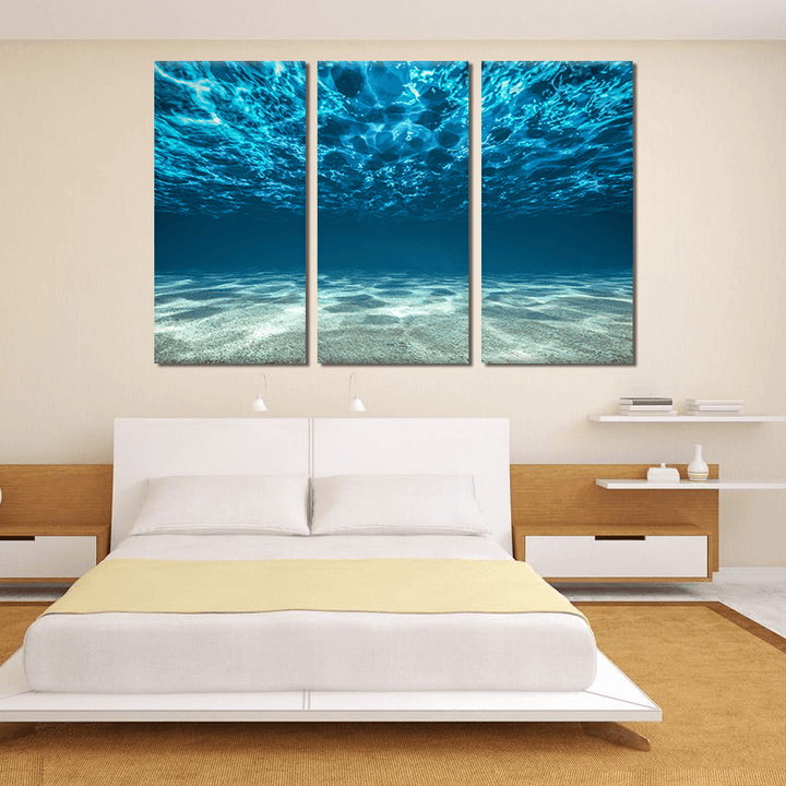 Miico Hand Painted Three Combination Decorative Paintings Light Blue Seawater Wall Art for Home Decoration - MRSLM