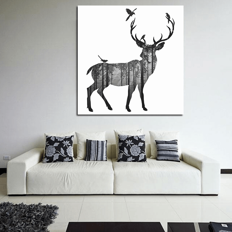 Miico Hand Painted Oil Paintings Simple Style-C Side Face Deer Wall Art for Home Decoration Paintings - MRSLM