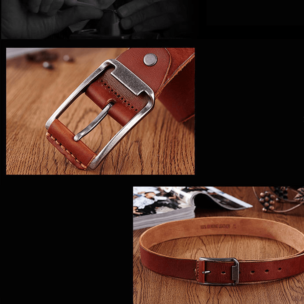 Genuine Leather Men'S Belt Casual Waistband Waist Strap Smooth Pin - MRSLM