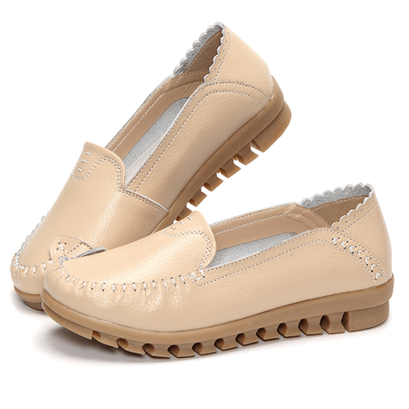 Soft Rubber Sole round Toe Pure Color Slip on Flat Loafers - MRSLM