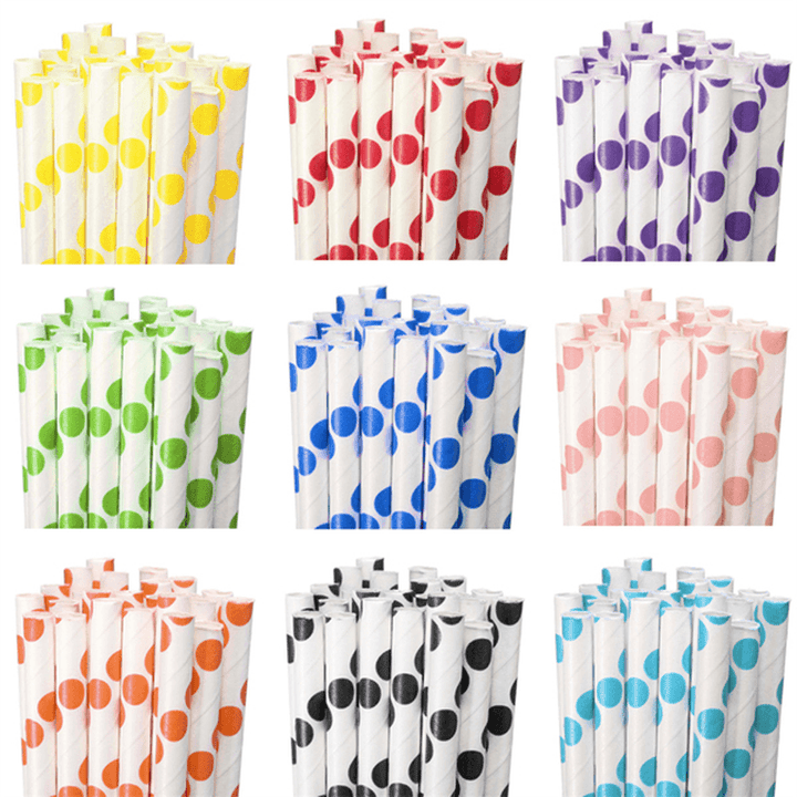 25PCS Polka Dot Colorful Paper Drinking Straws Birthday Wedding Party Supplies - MRSLM