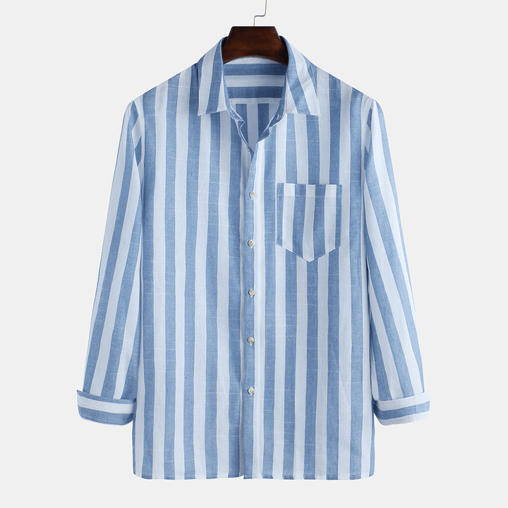 Mens Autumn Long Sleeve Stripe Pocket Casual Shirts - MRSLM