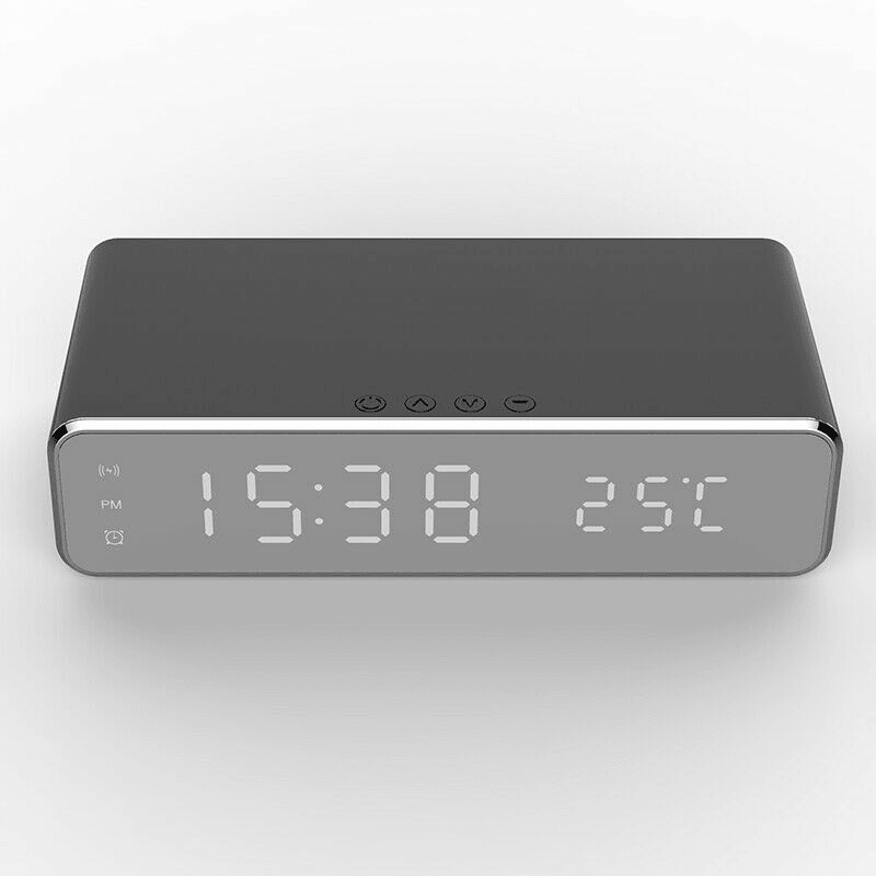 Electric LED 12/24H Alarm Clock with Phone Wireless Charger Table Digital Thermometer Display Desktop Clock - MRSLM