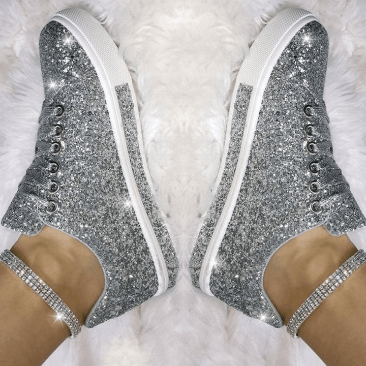 Women Sequined Low Top Breathable Wearable Casual Flats - MRSLM