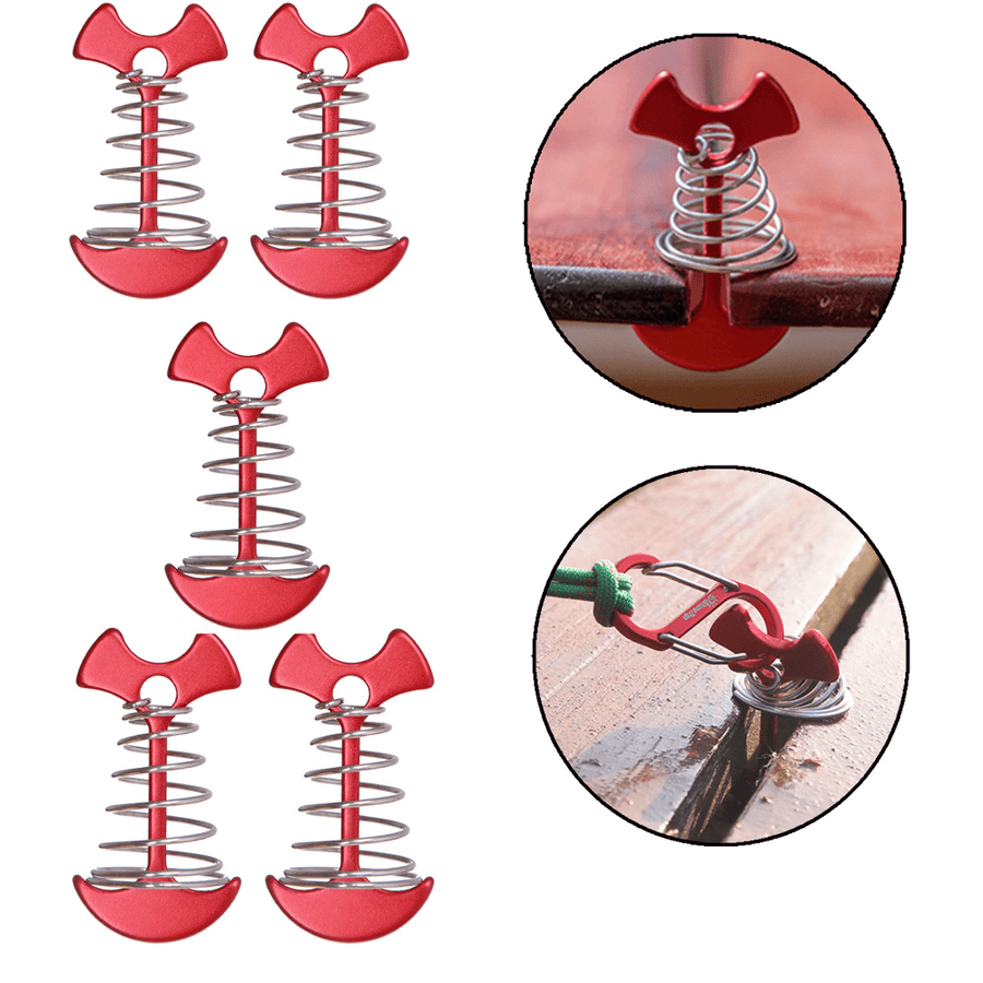 5Pcs Aluminum Alloy Tent Nail Set Spring Fish Bone Shape Camping Plank Hook Tent Peg Wind Stopper Buckle Camping Accessories - MRSLM