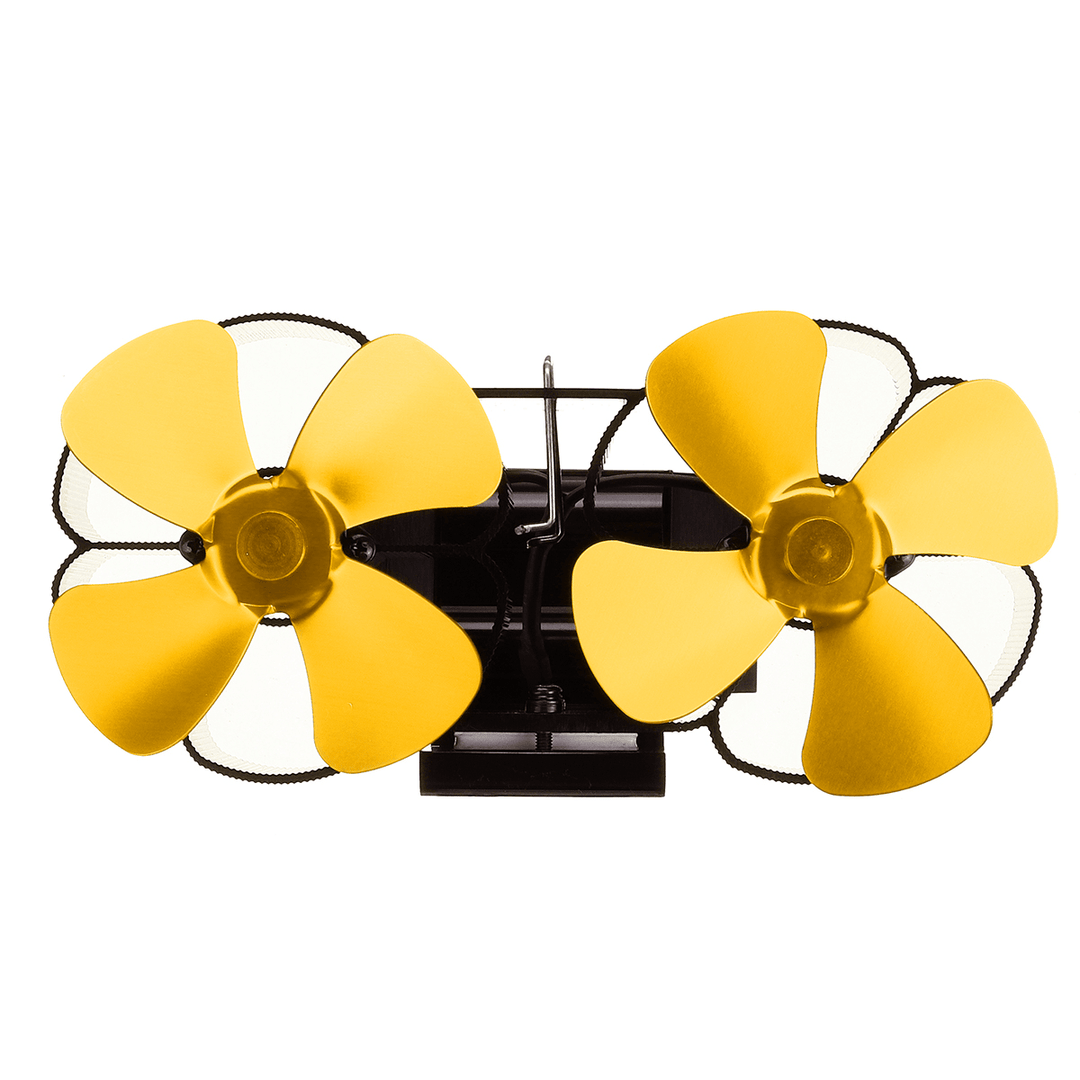 8 Blades Fireplace Fan Silent Stove Fan Dual Twin Heads Wall-Mounted Wood Burner Fan - MRSLM